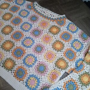 Ghanda Womens M Granny Square Crochet Top Boho Cottagecore Festival Colorful